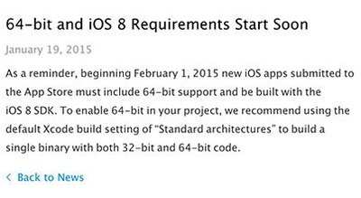 Все iOS приложения должны поддерживать 64 битную архитектуру