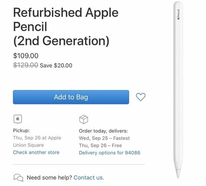 Восстановленный Apple Pencil 2 обойдётся в $109