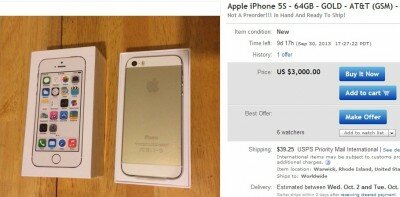 iPhone 5s в золотом исполнении продается на eBay за $3 000