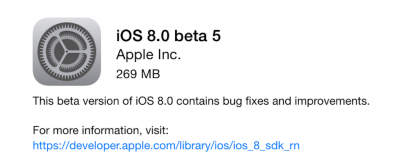 Вышла пятая бета версия iOS 8