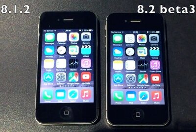 iOS 8.1.2 против iOS 8.2 beta 3 на iPhone 4s 