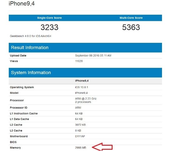 iPhone 7 Plus получил 3 Гбайт оперативной памяти