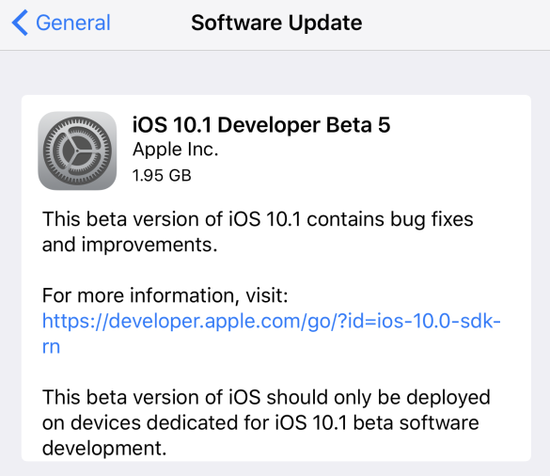 Apple выпустила iOS 10.1 beta 5